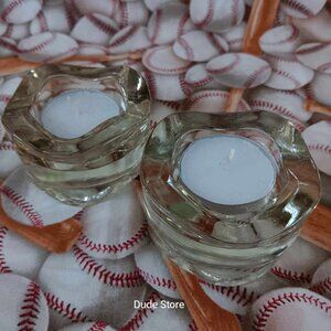 IKEA 2 Heavy Glass Light-Amber Stackable Tealight Candle Holders - 2.75" x 1.5"